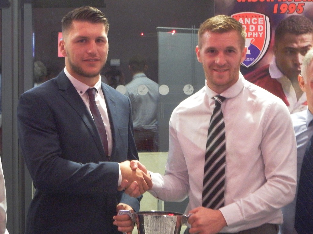 Tom Briscoe presents the LAnce Todd Trophy to Mark Sneyd