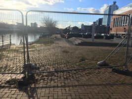 The section of Salford ship canal path that is blocked off.