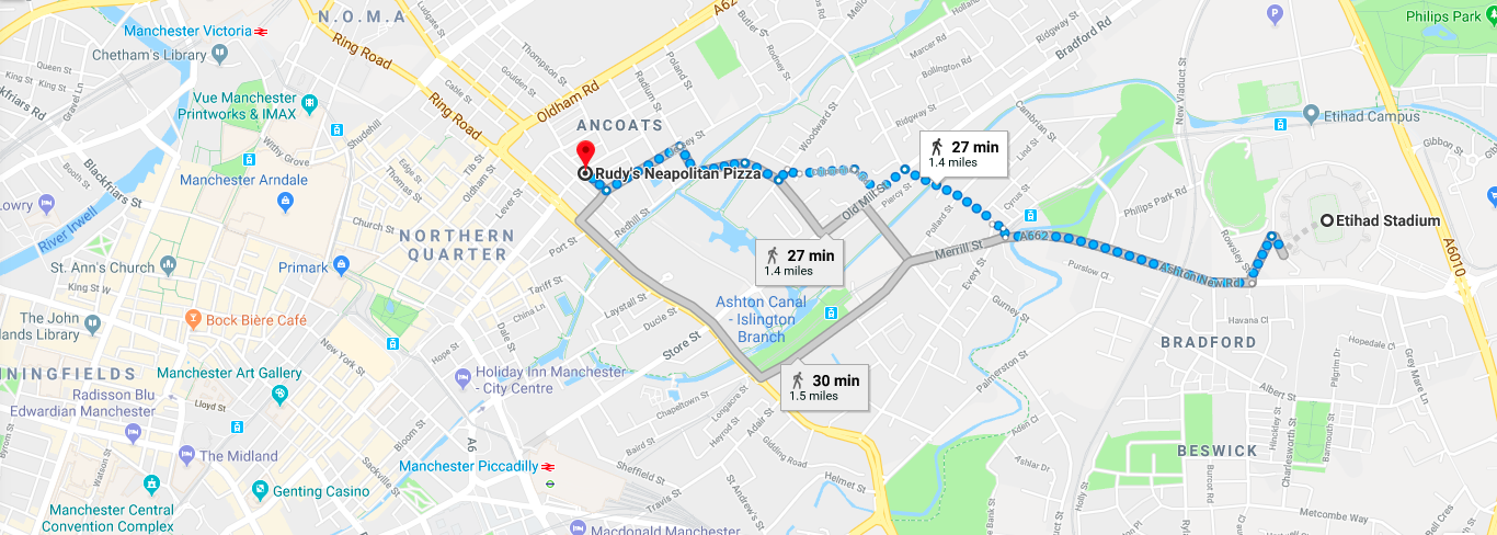 The 3.7 miles running route that the runners took on Sunday morning from Ancoats to the Ethiad Stadium