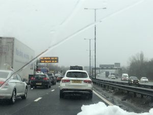 Traffic on the M60 as a result of heavy snowfall