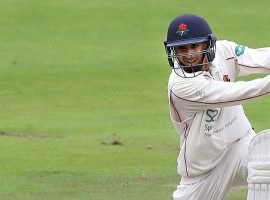 Lancashire's Haseeb Hameed hits for 4 from the bowling of Essex's Paul Walter during the Specsavers County Championship, Division 1 match at Emirates Old Trafford, Manchester.