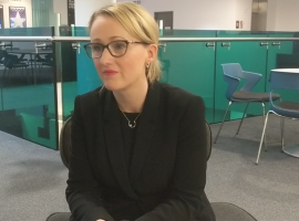 Rebecca Long- Bailey being interviewed on the Media City University Campus (CC: Harry Dunnett)