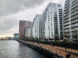 Picture of high rise building with cladding in Salford Quays. Credit: Jameala Afzaal