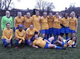 Lisa with her Swinton Ladies teammates after a cup match win during the 2019/20 season.