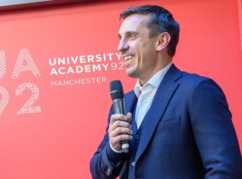 Gary Neville at the launch of UA92 in 2019.