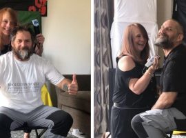 Ian ward before and during his charity shave. Image credit: Broughton House