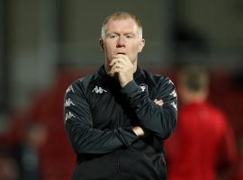 Salford City interim manager Paul Scholes on the pitch before kick off against Southend United, during the Sky Bet League Two match at Moor Lane, Salford.