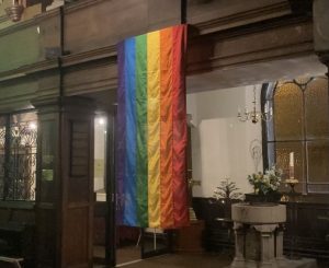 Sacred Trinity Church's LGBT+ Pride flag. Photo: taken by me