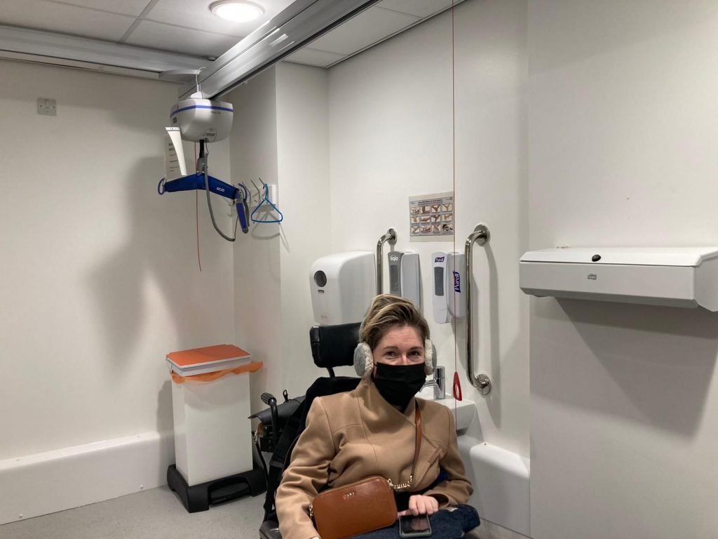 Sarah pictured in Salford Royal's changing place.