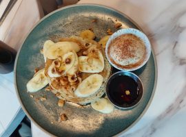 Vertigo's banana, hazelnut and toffee sauce pancake stack. Taken by Annie Dixon