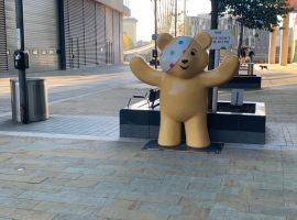 the Pudsey Bear statue outside at MediaCityUK. Image - Lewis Gray