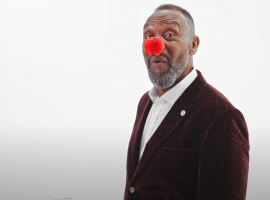 Red Nose Day's promotional video showcasing their new nose ahead of the live Red Nose Day show in Salford. Image taken from https://www.youtube.com/watch?v=ku-I59smdPM