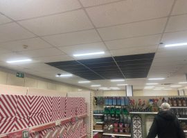 Hole in the roof of Eccles Poundland. Credit: Cam Cowburn