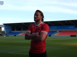 Salford Red Devils signing Chris Hankinson at the AJ Bell Stadium. Image Credit: Salford Red Devils on YouTube.