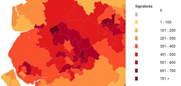 Heat map of amounth of young drivers petition signitures in Greater Manchester