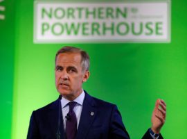 Mark Carney, Governor of Bank of England, wearing an England 'Three Lions' lapel pin, addresses the Northern Powerhouse Business Summit Boiler Shop in Newcastle, Britain, July 5, 2018. REUTERS/Phil Noble