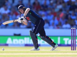 England's Jos Buttler hits out during the One Day International match at Emirates Old Trafford, Manchester.