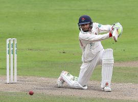 Lancashire's Haseeb Hameed hits for 4 from the bowling of Essex's Paul Walter during the Specsavers County Championship, Division 1 match at Emirates Old Trafford, Manchester.