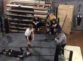 Pinfall wrestlers training ahead of their fright night event in Salford.  Credit: Ben Ibson