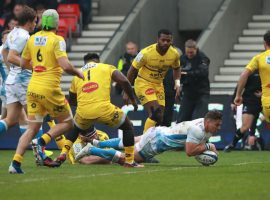 Rohan Janse van Rensburg scores a try during Sale Sharks' 25-15 win over La Rochelle in the Heineken Champions Cup
Image credit: Sale Sharks