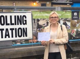 Maddy Bateson at polling station - taken by Robert Howe