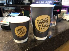 'Change Please' coffee cups. Copyright: Lucy Matthews