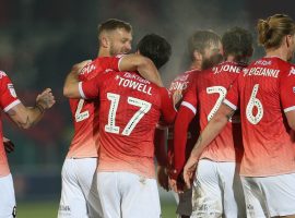 Salford City celebrate Richie Towell's strike (Credit: Salford City - Charlotte Tattersall)