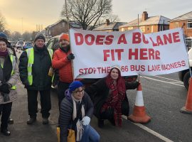 Group of local people demonstrating against new bus lane plans. Credit: Holly Pritchard.
