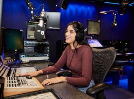 Priya at the Radio 1 Studios at BBC Broadcasting House, London.  Photo credit: BBC Radio 1.