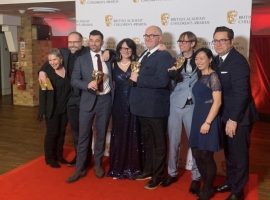 The crew of Play Your Pets Right with their BAFTA Children's award. Image courtesy of Martin O'Byrne/Sarah Clarke