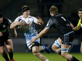 Tom Curry with the ball against Glasgow in the Heineken Champions Cup