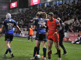 Marland Yarde scores a hat-trick against Leicester Tigers. Image Credit: Sale Sharks