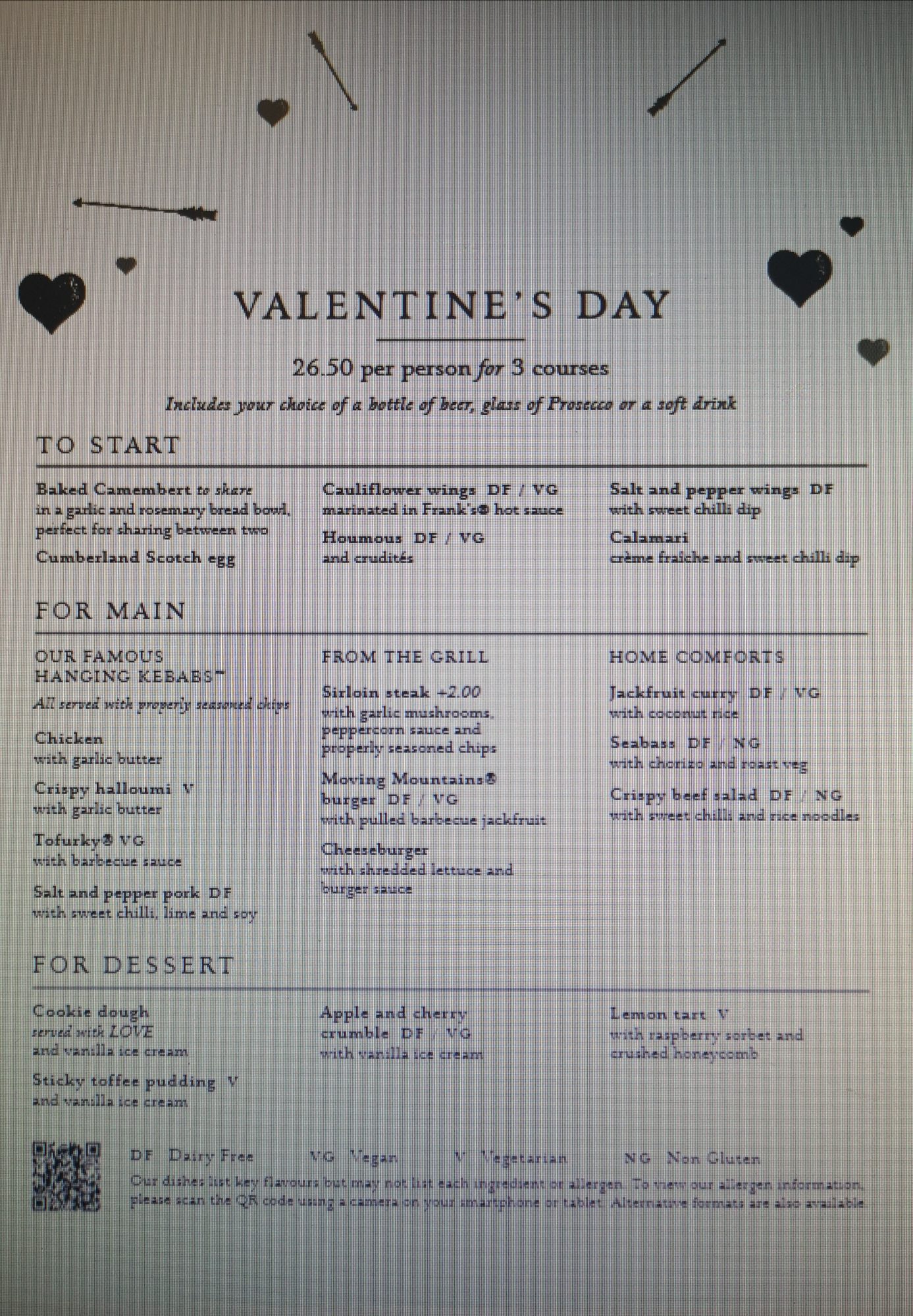 Set Valentines Day Menu at The Botanist in MediaCityUk.