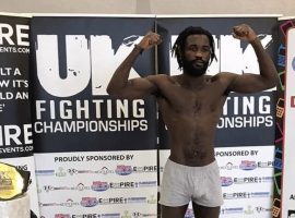 Randy Mboyo at his weigh-in for his UKFC MMA bout in Preston last month.