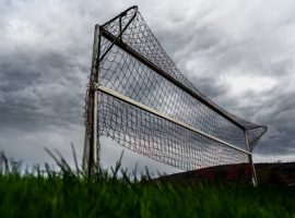 Exterior shot of the empty soccer field of the FV Ettlingenweier. The goal net stays up. The goal net stays up. The game versus FC Neureut was canceled. GES / Coronavirus in Germany, 14.03.2020 Life with Coronavirus, Ettlingenweier, March 14, 2020 | usage worldwide