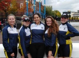 The five senior girls taking part in the 24 hour row. 
Image credit: Salford University Boat Club