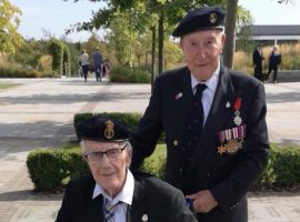 Bob Hayfield and Joe Thomas at the National Memorial Arboretum, Image Credit: Royal Naval Association Pendleton Branch