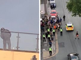 Police dispersing crowds after a dispersal order was placed on Salford.