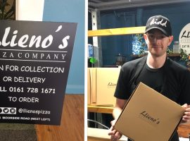 Matthew O' Neill posing with a Llieno's pizza box. Image credit: Greg O' Neill.