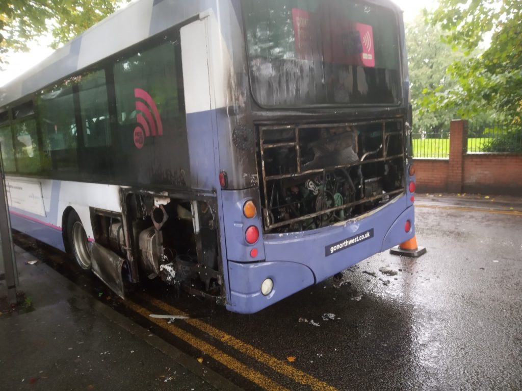 Bus catches fire in Salford