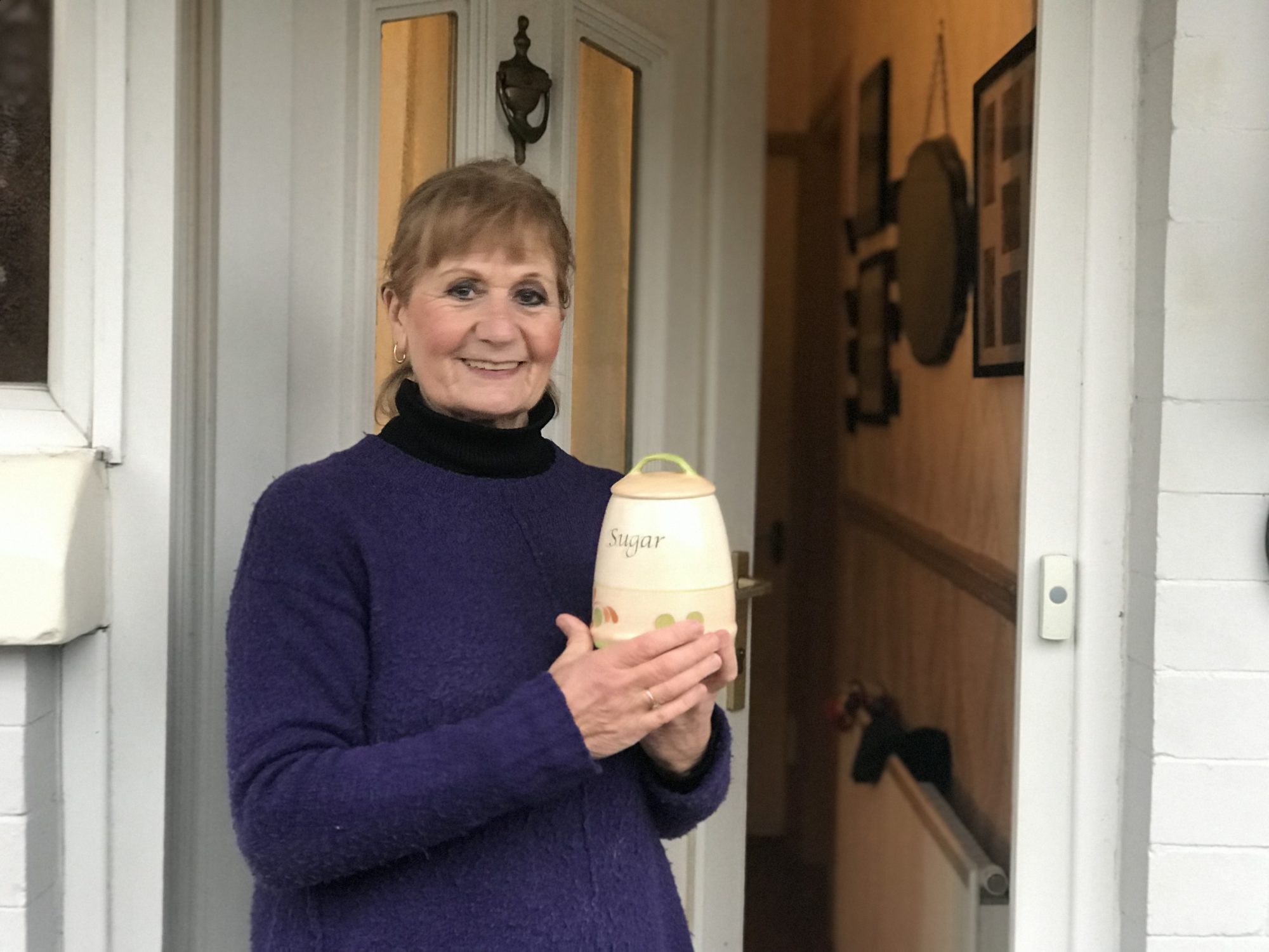 Margaret Barret gifting a sugar pot. Credit: Jessie Sale