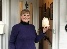 Margaret Barrett gifting a sugar pot