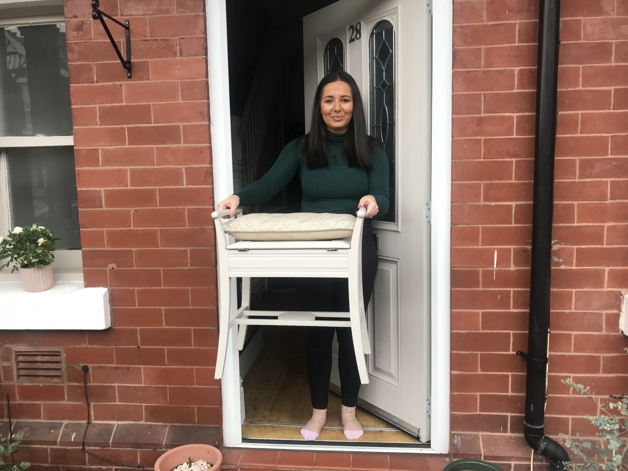 Elena Manukyan with up-cycled stool. Credit: Jessie Sale