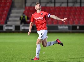 Salford City's Ashley Eastham during the Sky Bet League 2 match between Salford City and Oldham Athletic at Moor Lane, Salford on Saturday 31st October 2020. (Photo by Eddie Garvey/MI News/NurPhoto)