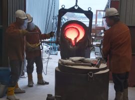 Sculpture being filled with molten bronze. 
CC: Emma Rodgers