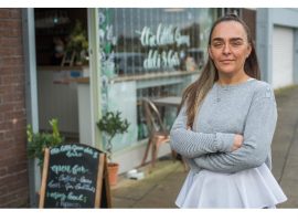 Amy Shields outside The Little Green Deli. Permission given.