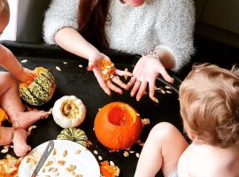 Pumpkin carving earlier this year with B