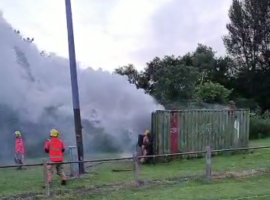 Fire crews tackling the blaze at the the equipment store. [Image: Chris Irwin]