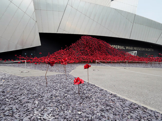 The Imperial War Museum's poppies. Image Credits - David Dixon - © Copyright David Dixon https://www.geograph.org.uk/photo/5908103