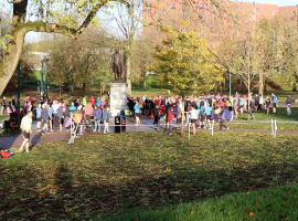 Image of runners at the Peel Parkrun starting line. Image credit: Dan McNeice